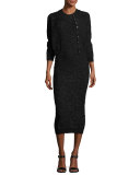 Soutache Embroidered Crewneck Sheath Dress, Black