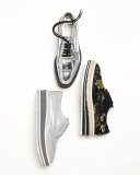 Metallic Wing-Tip Platform Loafer, Silver (Argento)