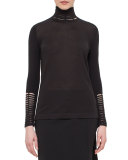 Long-Sleeve Slash-Detail Turtleneck, Black