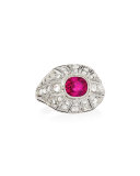 Estate Art Deco Ruby & Diamond Engagement Ring, Size 5.25