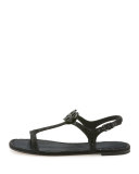 Dephine Crystal Logo Flat Sandal, Black