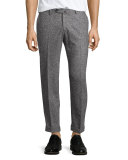 Donegal Flat-Front Trousers, Black/White