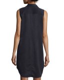 Adalyn Sleeveless Silk Shirtdress, Black