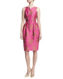 Jacquard Pleated-Waist Sheath Dress, Pink