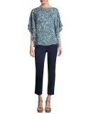 Floral Layered Half-Sleeve Tunic, Blue/Multi