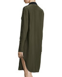 Leighton Long-Sleeve Silk Shirtdress, Army