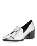 Edie Tassel Block-Heel Loafer, Silver