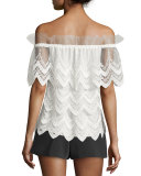 Abelli Off-the-Shoulder Lace Top, Cream