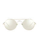 Round Brow-Bar Sunglasses, White Gold