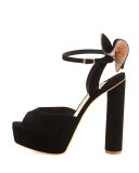 Raye Bow Suede Platform Sandal, Black