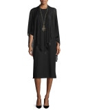Open-Front Sheer Hemp Knit Poncho/Wrap, Black
