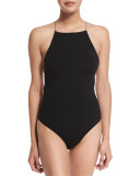 Sleeveless Cross-Back Jersey Bodysuit, Black