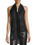 Sleeveless Tie-Neck Shimmery Blouse, Black/Gold