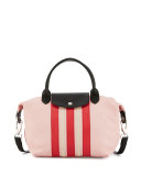 Le Pliage Cuir Striped Handbag with Strap, Pink/Multi