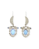 One-of-a-Kind Crystal Crescent Moon Statement Earrings, Teal/Blue