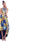 Sleeveless Floral Jacquard High-Low Gown 