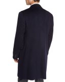 Classic Cashmere Single-Breasted Topcoat, Navy