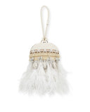Embellished Feather Dome Clutch Bag, Porcelain White