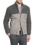 Mixed-Media Sheepskin & Knit Jacket, Gun Powder