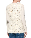 Shearling Fur Vest w/Star Embellishments, Natural