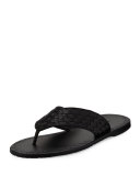 Woven Leather Flip-Flop Sandal, Black