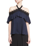 Alyssa Off-the-Shoulder Halter Top, Navy/Black