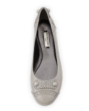 Arena Studded Brogue-Trim Ballerina Flat, Gray