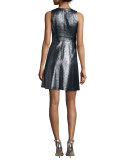 Metallic Jacquard V-Neck Fit & Flare Dress