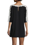 Isla Half-Sleeve Shift Dress, Black/White