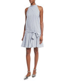Striped Drop-Waist Sleeveless Dress, White/Blue