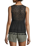 Owen Embroidered Top W/Tassel Trim