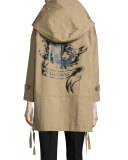 Printed-Back Hooded Long Coat, Duna