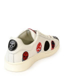 Skull-Patch Leather Low-Top Sneaker, White