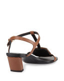 Chips Leather T-Strap Sandal, Cognac Scuro