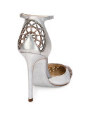 Crystal Snakeskin d'Orsay 105mm Pump, Silver/Rose Gold