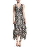 Sleeveless Printed Silk-Blend Handkerchief Dress