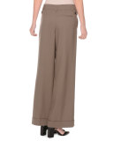 Pleated-Front Wide-Leg Pants, Mud
