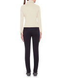 Ruched-Collar Moto Jacket, Cream