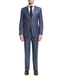 Super 160s Box Check Two-Piece Suit, Light Blue