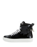 Women's Patent Leather High-Top Sneaker, Black