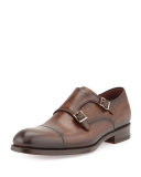 Leather Double-Monk Shoe, Brown 