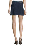 Siggy Snap-Front Suede Skirt, Navy