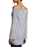 Sequined Off-the-Shoulder Top, Silver
