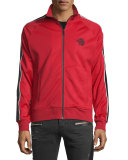 Striped-Sleeve Zip Track Jacket, Red