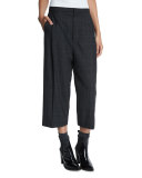 Mid-Rise Monili-Trim Check Culotte Pants, Anthracite