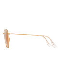 Mirrored Round Metal Sunglasses, Gold/Pink