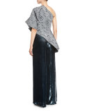 Linear-Jacquard One-Shoulder Top, Black/Gold