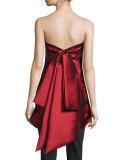 Strapless Silk Satin Peplum Top, Garnet