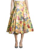Romantic Garden Brocade A-Line Skirt, Yellow/Multi