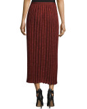 Pleated Metallic Midi Skirt, Red